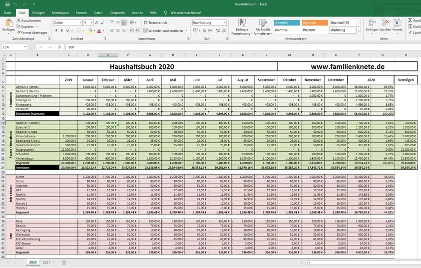 Kostenloses Haushaltsbuch Excel Vorlage Fur Familien Familienknete